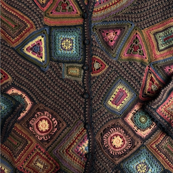 Peruvian Connection Granny Square Patchwork Cardigan Sweater Small Pima RARE - Picture 9 of 10